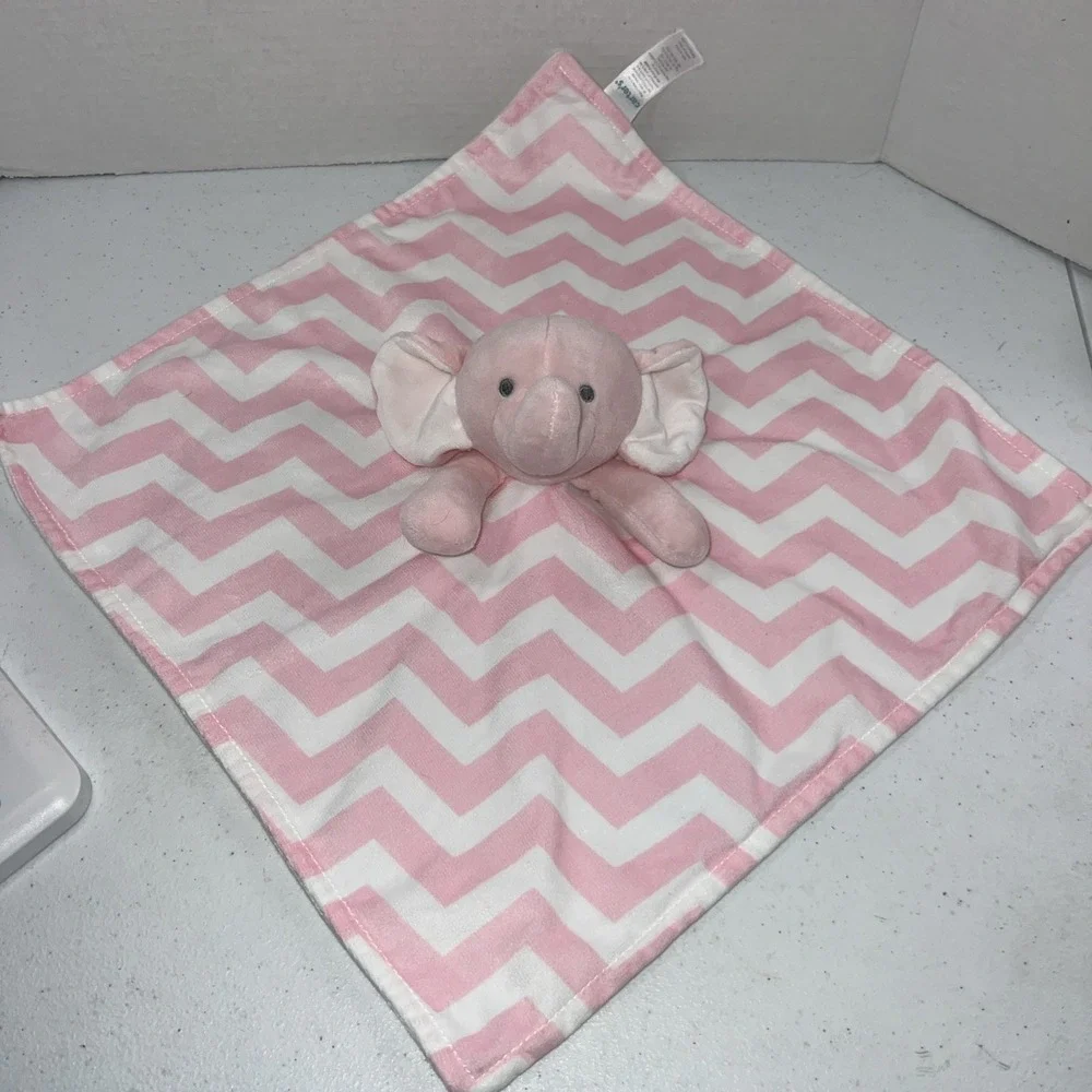 Carters Plush Pink White Chevron Stripe Elephant Plush Lovey Security Blanket